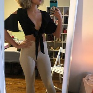 Pretty Little Thing size 0 Black front tie Crop